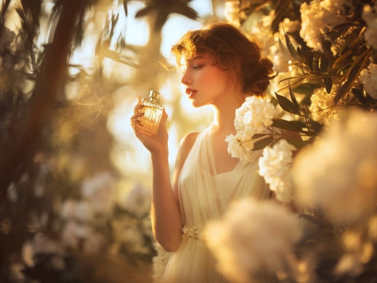 Femme parfumée parmi fleurs ensoleillées.