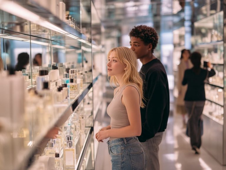 Deux personnes regardent des parfums en magasin.