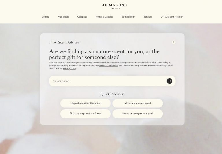Page d'accueil du site Jo Malone.