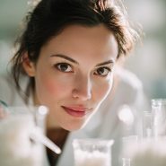 Scientifique observant des échantillons en laboratoire.