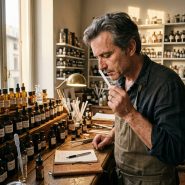 Homme créant des parfums dans son atelier.