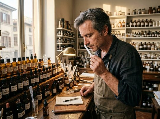 Homme créant des parfums dans son atelier.