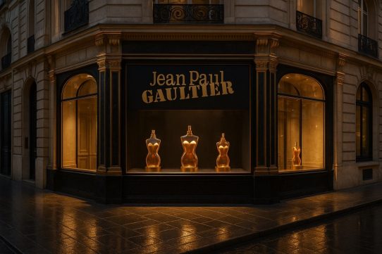 Vitrine Jean Paul Gaultier illuminée la nuit