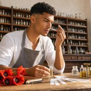 Parfumeur évaluant des fragrances en laboratoire